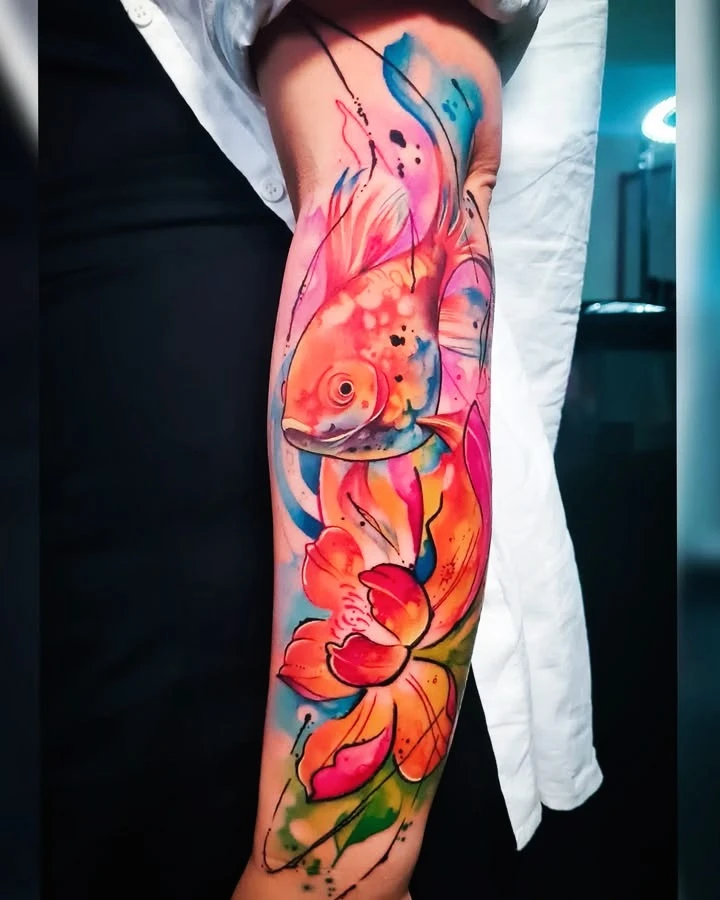 Award-Winning Artistry A stunning watercolor koi tattoo fluid vibrant and full of lif 1