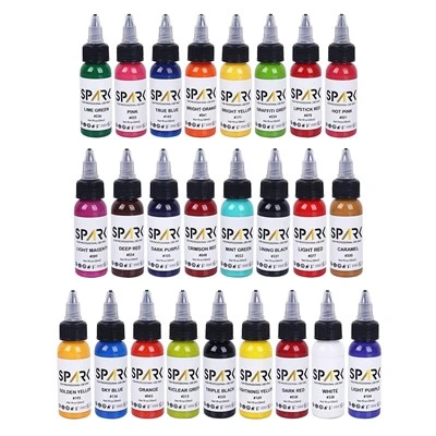 Spark 25 Set 1oz Organic Premium Permanent Long - Trvalá farba rýchle hladké tetovanie atrament pre telo a tetovanie