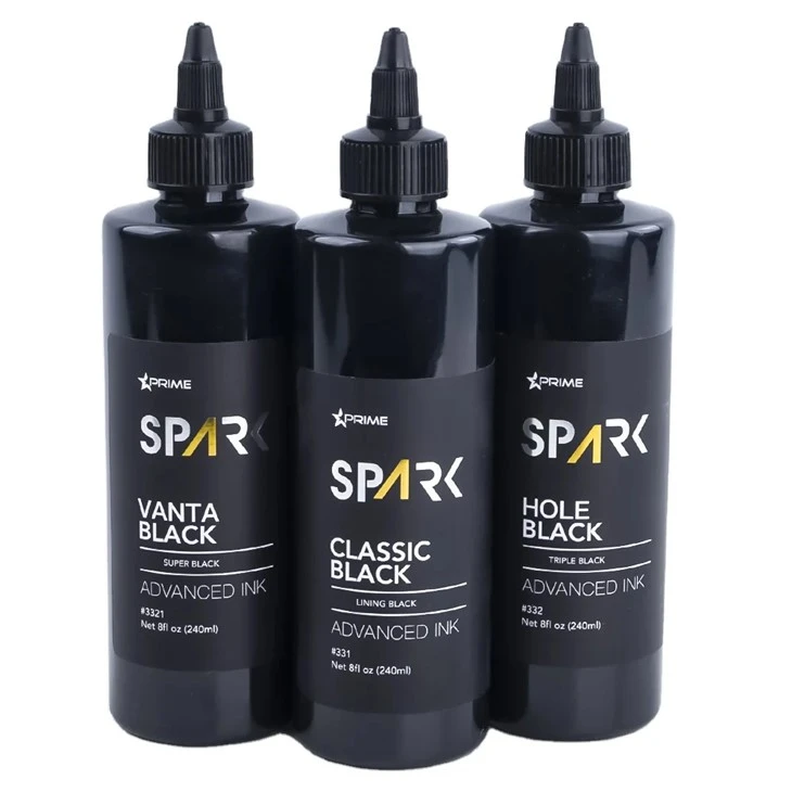 Spark High Kvalitný 8oz 3 série Classic Black/Hole Black/Vanta Black Tattoo Atrament pre tetovanie a umenie tela